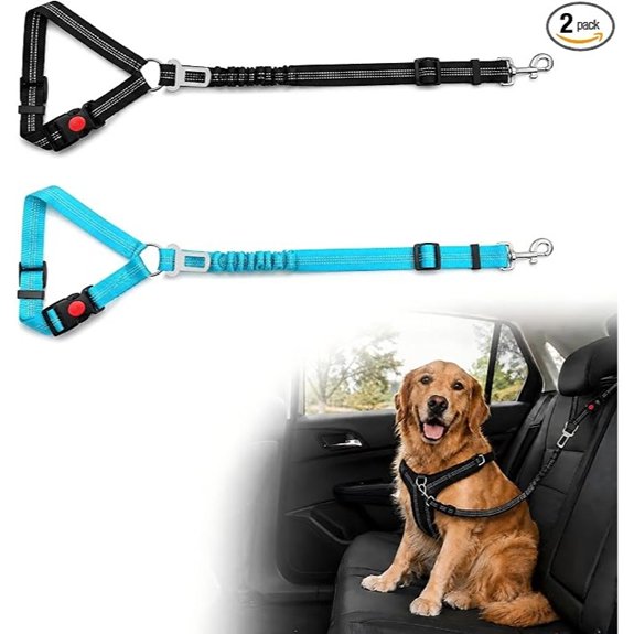 Dog Seat Belt for Car 2 Pack 3-in-1 Adjustable-Length Bungee Tether
