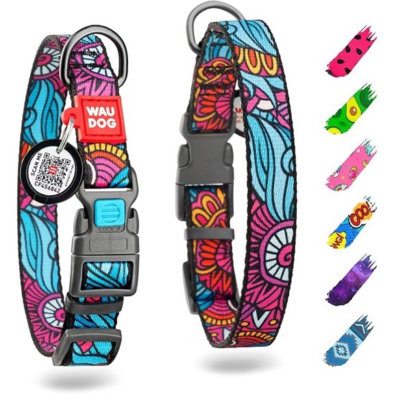 WAUDOG Nylon Adjustable Dog Collar with Breakaway Buckle and QR Tag