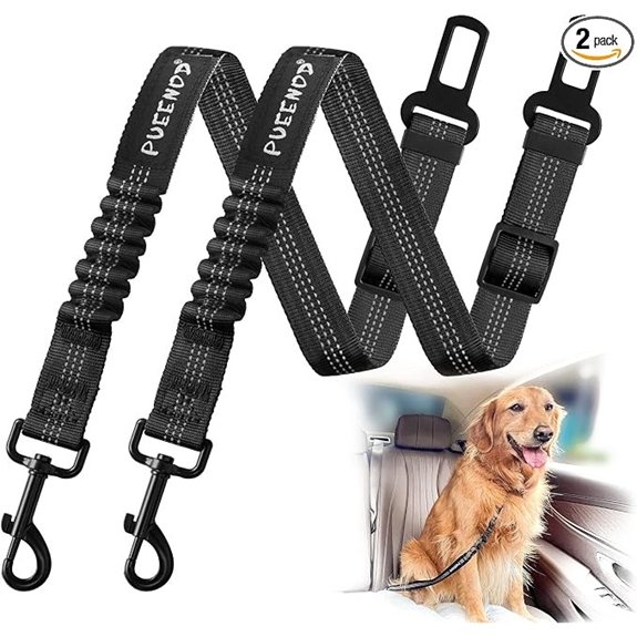 2-Pack Adjustable Dog Car Seat Belt with Reflective Bungee