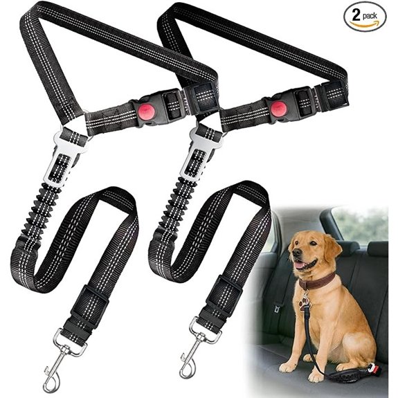 2-Pack Adjustable Dog Car Seat Belt with Reflective Stitching