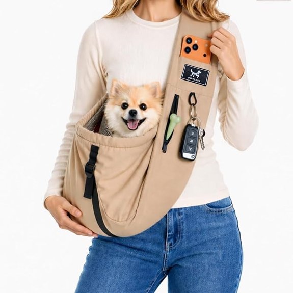 Dog Sling Carrier for Small Dogs & Cats 5-20 lbs Adjustable Depth