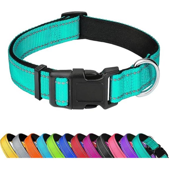 Reflective Dog Collar Adjustable Soft Neoprene Padded,Teal,M