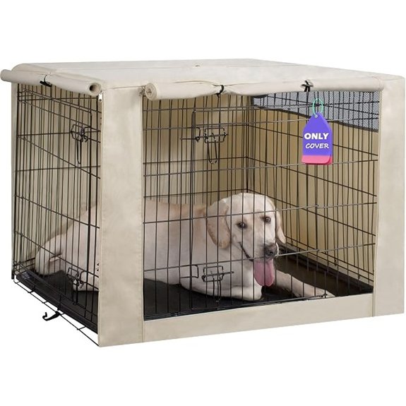 HiCaptain 42-Inch Dog Crate Cover with Mesh Waterproof Kennel Cover Beige