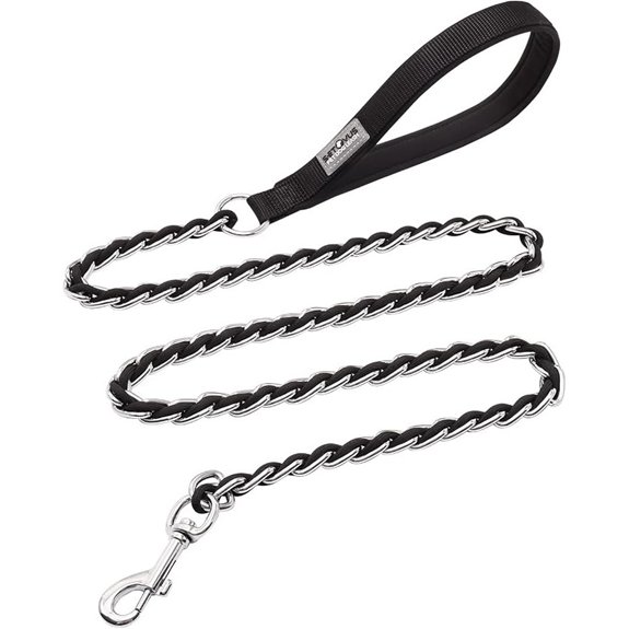 Chain Dog Leash Bite-Proof Metal Leash with Padded Handle Black