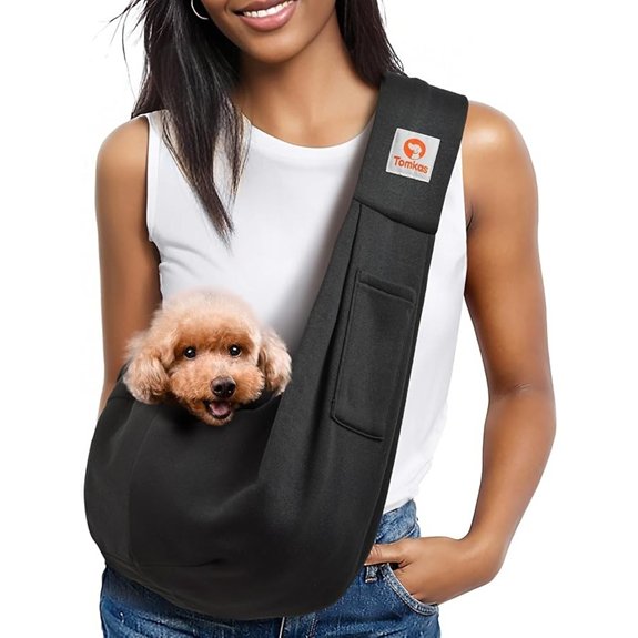 Tomkas Small Dog Sling Carrier – Classic Pocket & Strap (Black)