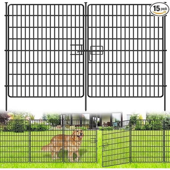 15‑Panel No‑Dig Metal Fence with Gate Black