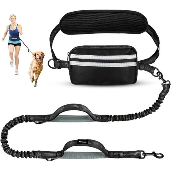 Hands Free Dog Leash with Pouch Black/Olive Green