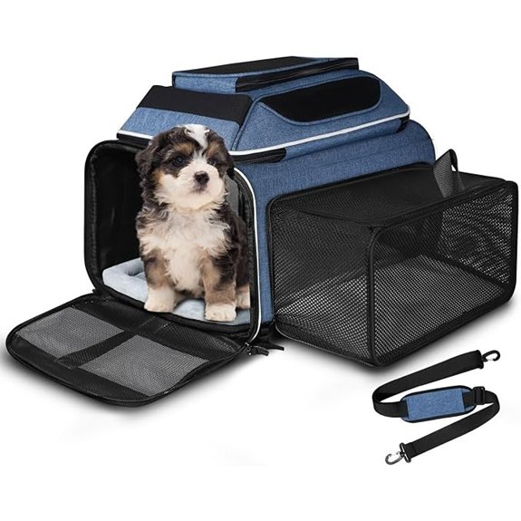 Petskd Top and Side Expandable Small Pet Carrier Airline Approved Blue