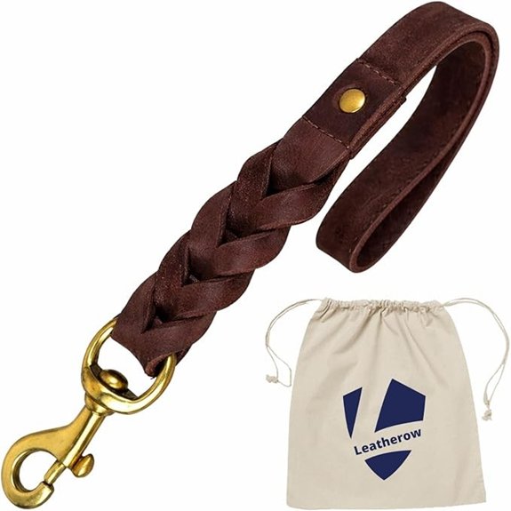 Leather Short Dog Leash 15 Braided Heavy Duty (Brown)