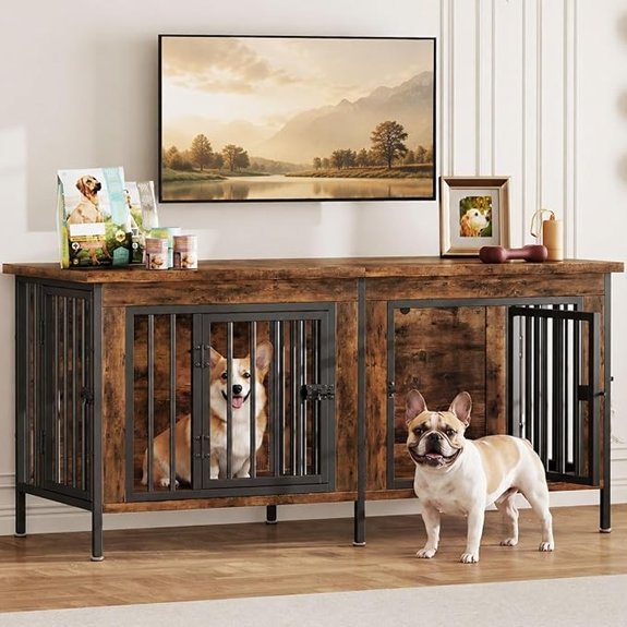 DUMOS 54 Dog Crate Furniture for 2 Dogs with Divider Brown