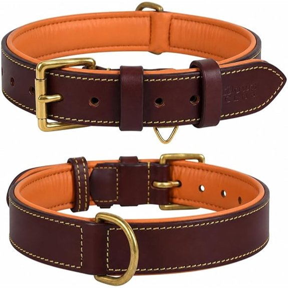 DowgClub Genuine Leather Dog Collar Brown Medium Soft Leather Padding