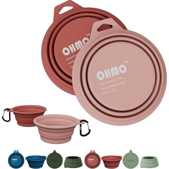 OHMO Collapsible Dog Bowls for Pet Travel 12oz 2pcs Coral&Brick Red