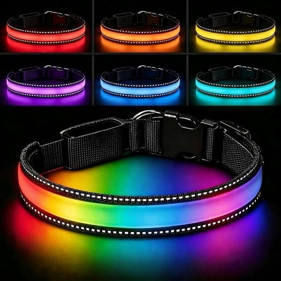 LED Dog Collar - USB Rechargeable 7‑Color Waterproof Reflective Nylon Adjustable Safe. Night Walking Dogs M