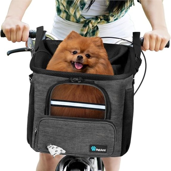 PetAmi Dog Bike Basket Soft-Sided Ventilated Carrier Backpack Dark Gray