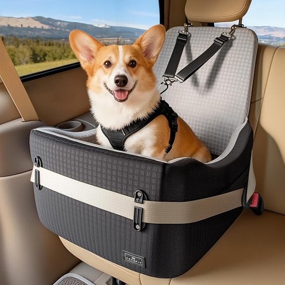 PETSFIT Dog Car Seat with Patented Safety System 5 Elevated Cushion