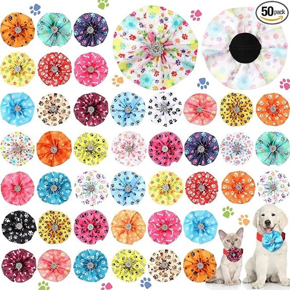 Huhumy 50 Pcs Paw Print Dog Collar Bows Flower Bowties Bulk Attachments