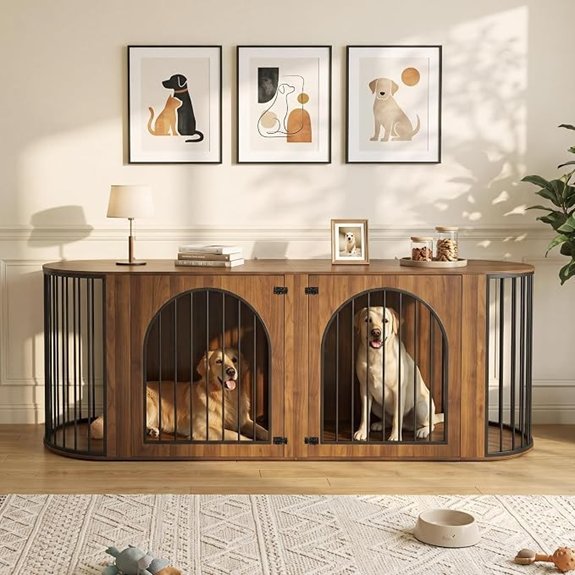 87Double Dog Crate Furniture for 2 Dogs Curved Dog Kennel TV Stand,Walnut
