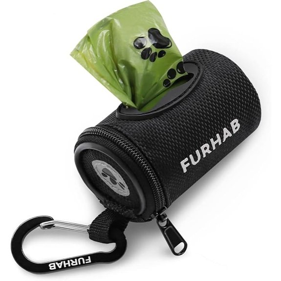 FURHAB Dog Poop Bag Holder for Leash with Carabiner Clip Soft Fabric