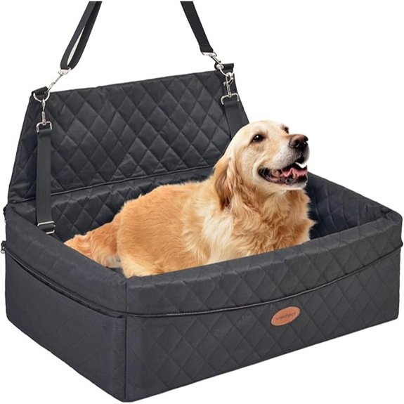 Dog Car Seat with Booster Cushion and Leashes (Black)