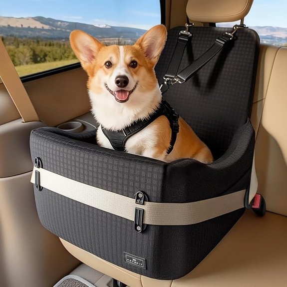 PETSFIT Dog Car Seat with Patented Safety System 5 Elevated Cushion