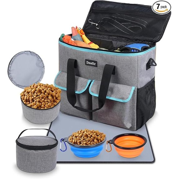 Dog Travel Kit with Bag Bowls and Food Containers
