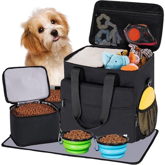 5‑Set Dog Travel Bag Kit with Bowls & Bow