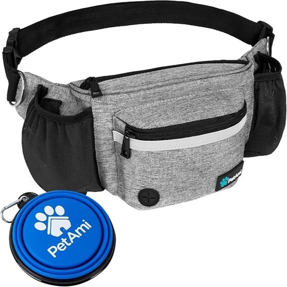 PetAmi Dog Fanny Pack Treat Pouch for Dog Walking Training Light Gray