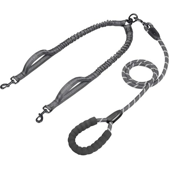Double Dog Leash with Two Extra Traffic Handles 18~120 lbs Black
