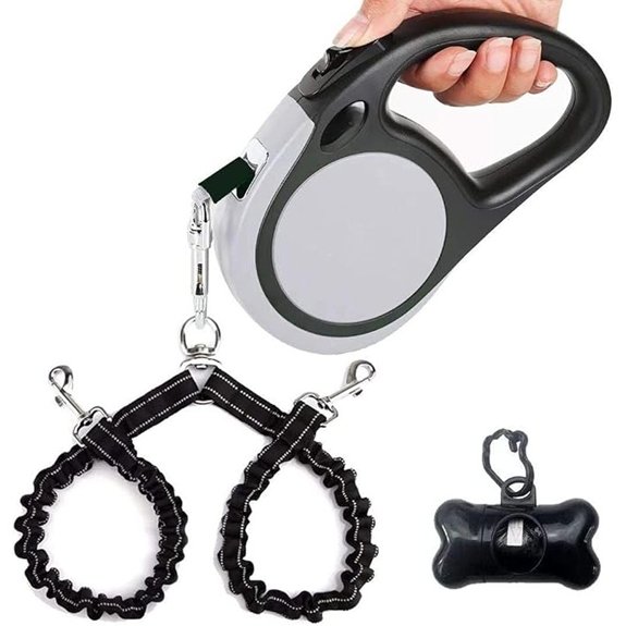 Dual Retractable Double Dog Leash with Poop Bags