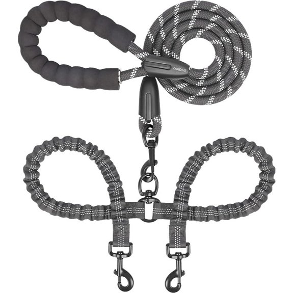 iYoShop Double Dog Leash 360° Swivel No Tangle Large 25-150 lbs Black