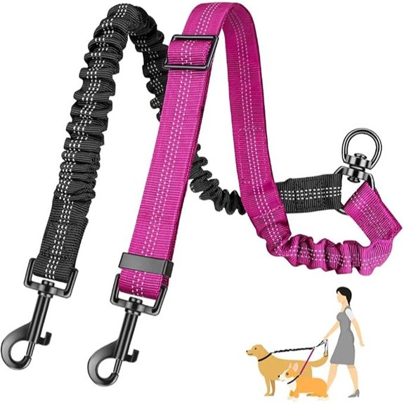 AUTOWT Dual Dog Lead with Adjustable Shock‑Absorbing Bungee