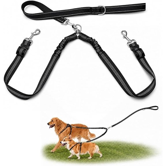Double Dog Leash Padded Handle 360°Swivel No Tangle Dual Leash for Two Dogs