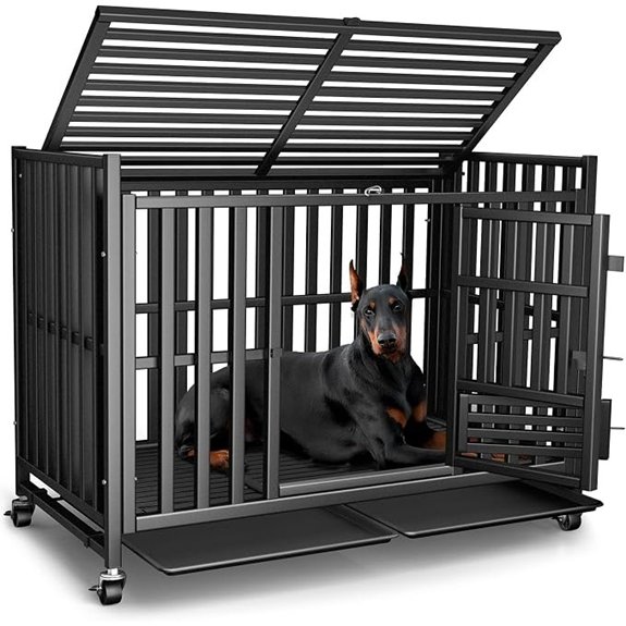 Heavy Duty Dog Crate 43'' Large Indestructible Cage for High-Anxiety Dogs