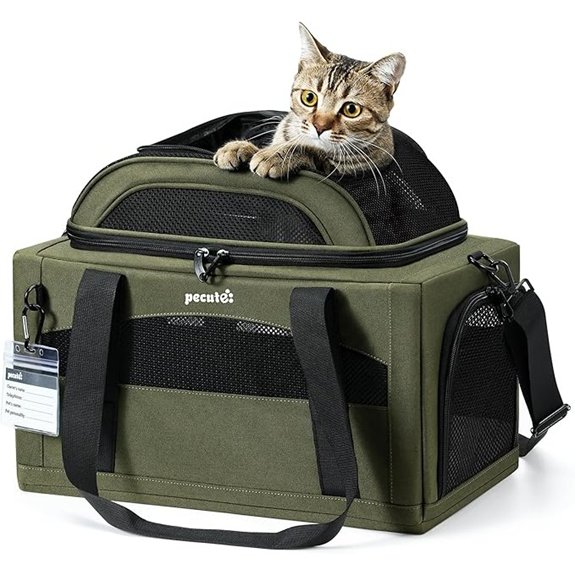 Pecute Expandable Airline Approved Pet Carrier for Cats & Dogs Olive Green