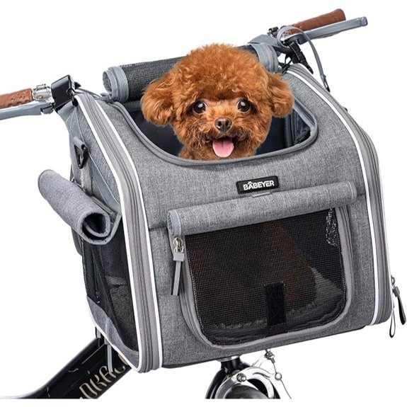 Dog Bike Basket Expandable Soft Pet Carrier Backpack (Grey)