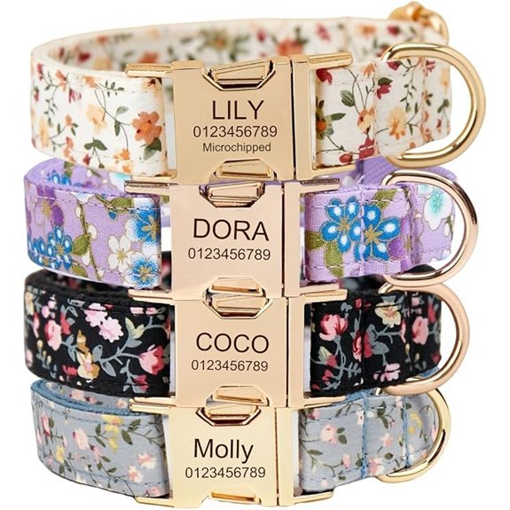Personalized Dog Collar with Engraved Buckle (Floral)