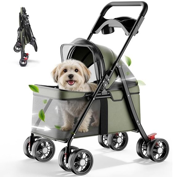 GTPLAYER Foldable Pet Stroller for Small Dogs and Cats (Green)