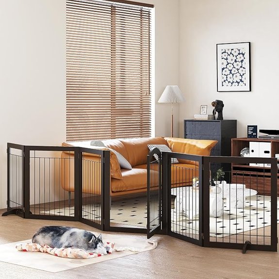 PAWLAND Dog Gate Indoor with Door Freestanding Foldable 144 Wide 30 H