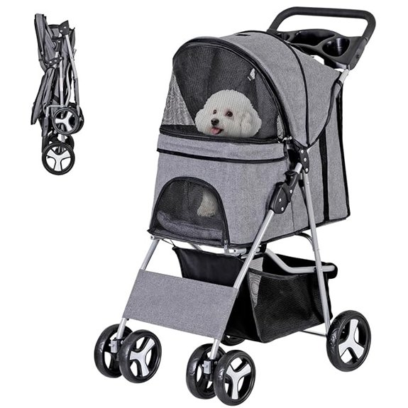 ZENY Foldable Pet Stroller Cat/Dog Stroller with 4 Wheels
