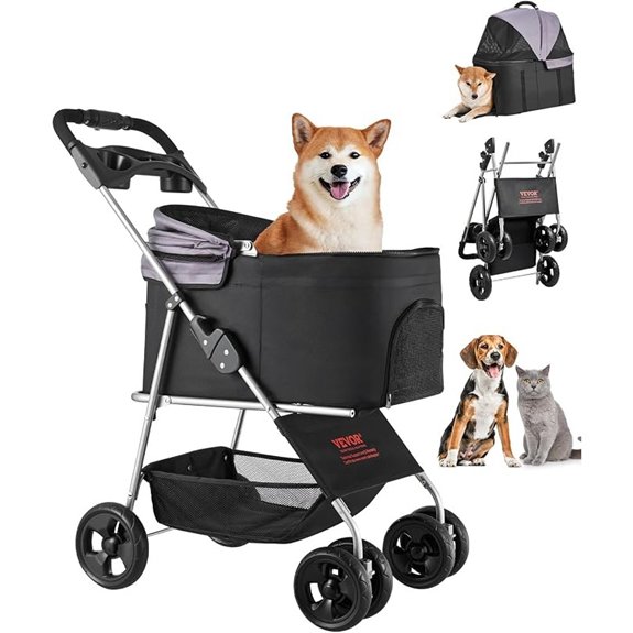 VEVOR Foldable Pet Stroller with Detachable Carrier and Brake