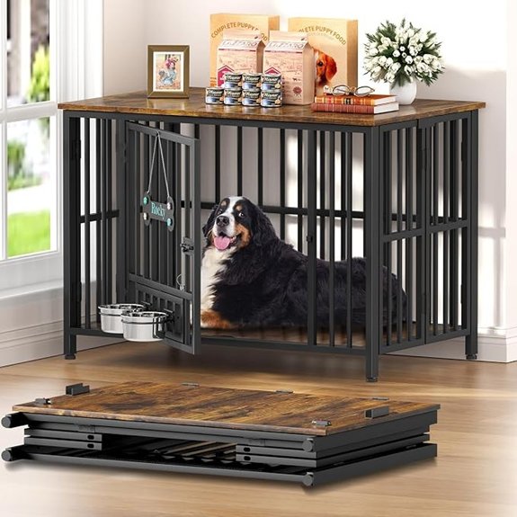 Easycom Foldable Dog Crate Furniture for Large Dogs Rustic Brown (DC108)