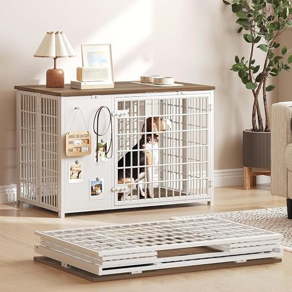 YATINEY Foldable Dog Crate Furniture – White Walnut