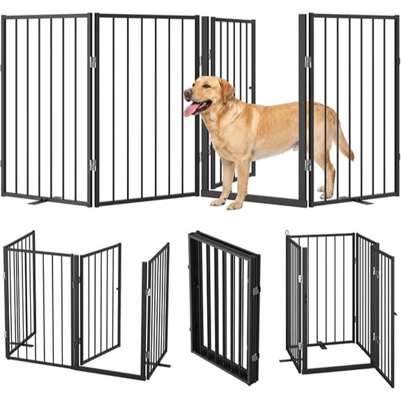4 Panels Freestanding Dog Gate 32'' Tall Metal Pet Fence - Black