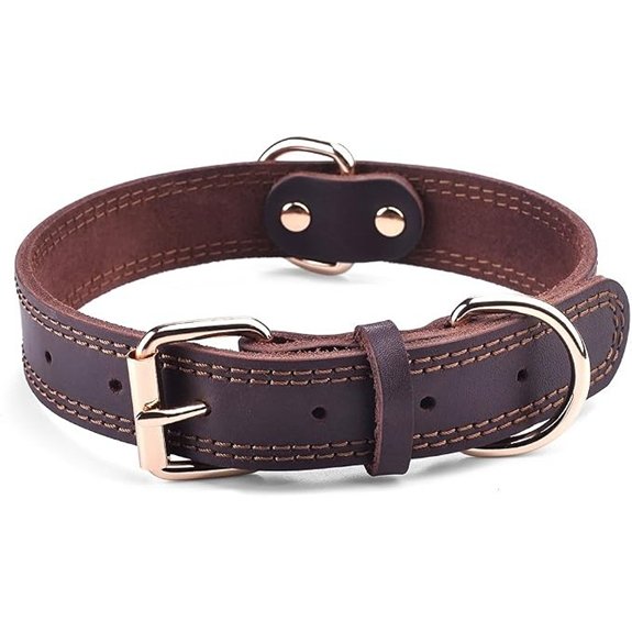 Leather Dog Collar Genuine Brown for Medium Dogs(M:1 Wide 15.2-19.2 Neck)