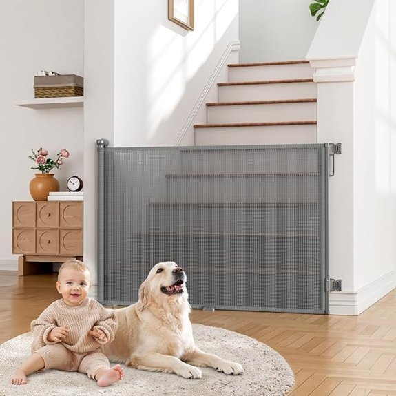 Retractable Baby Gate for Stairs Dog Gate Indoor 55 Wide × 34 Tall Gray.