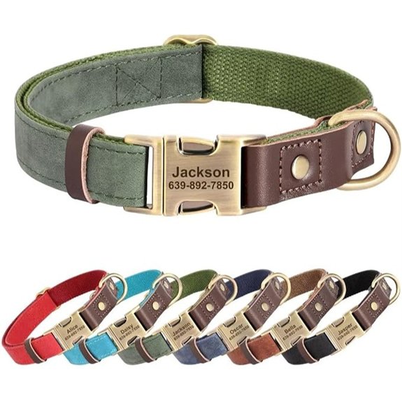 Personalized PU Leather Dog Collars,Quick Release Buckle,Green,M