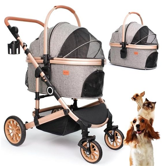 Bicystar Dog Stroller with Detachable Carrier Rubber Wheels 50 lbs Grey