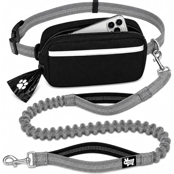 Race&Herd Dog Running Leash Hands Free — 68 Bungee Waist Belt (Silver)