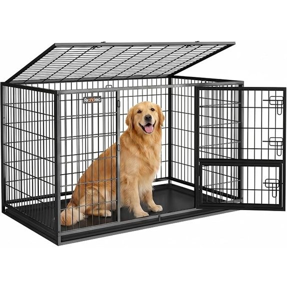 Feandrea 48 Heavy-Duty Dog Crate Convenient Feeding Door Double Doors