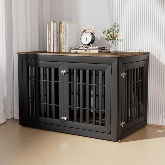 Heavy‑Duty Dog Crate End Table Black & Rustic Brown